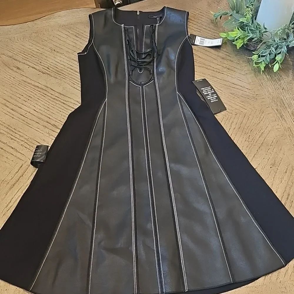BCBGMaxAzria Black Faux Leather Dress Size XS NWT